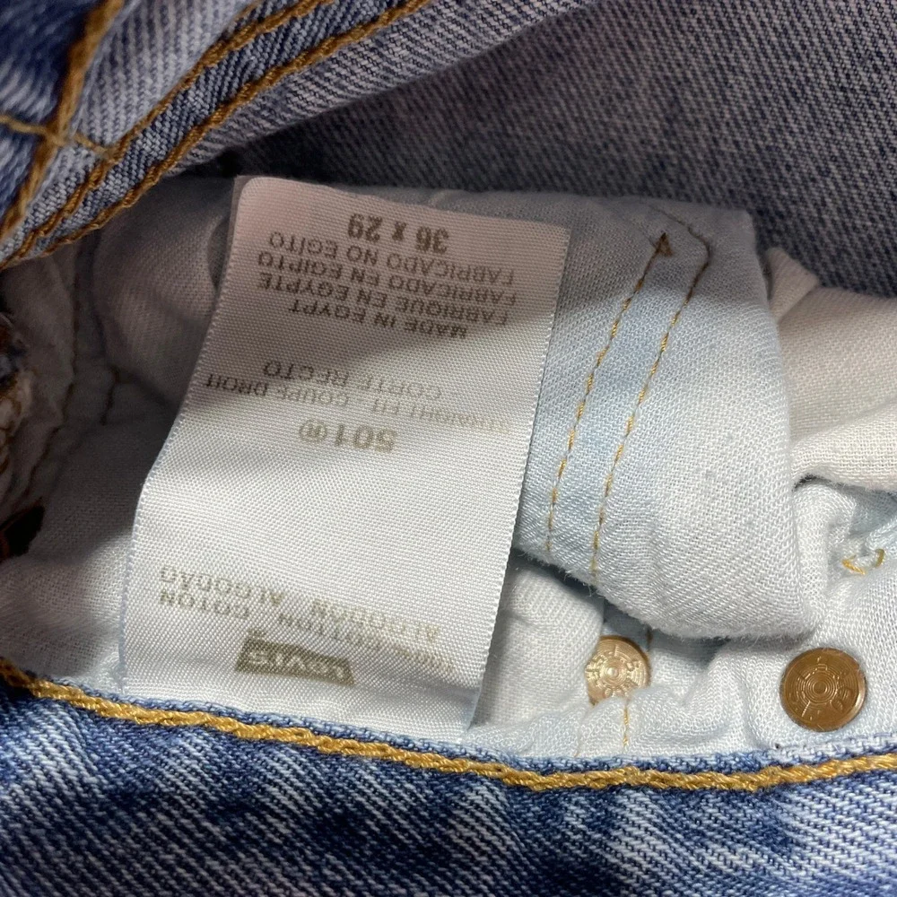 Levis 501 Original Fit Mens Light Wash Blue Straight Leg Button Fly Jeans 36x29